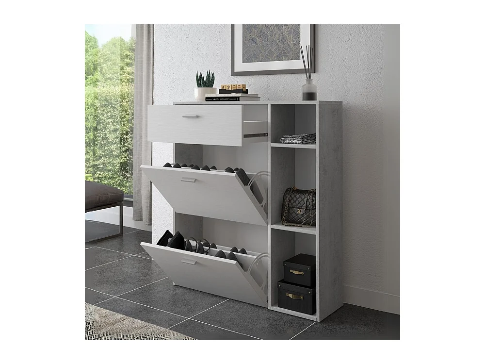 Scarpiera Takimi cemento e bianco 2 ante a ribalta e cassetto 90x26x101,5H