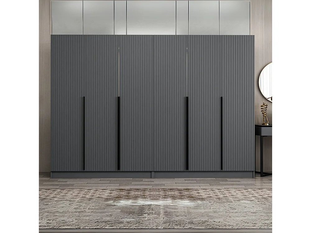Armadio Kale 6 ante battenti effetto cannettato antracite 270x52x210H – Eleganza e capienza