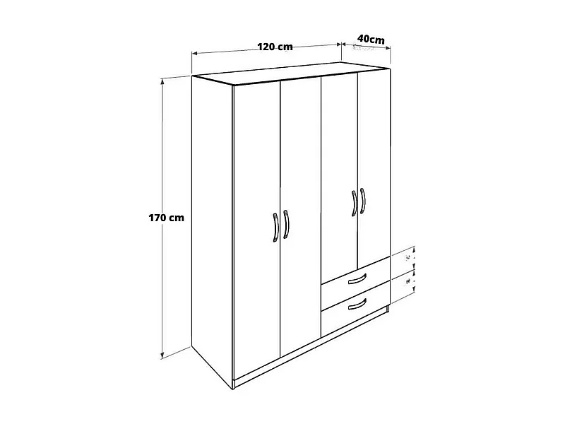 Armadio 4 ante e 2 cassetti 120x170x40 TPGR422023 colore bianco e rovere