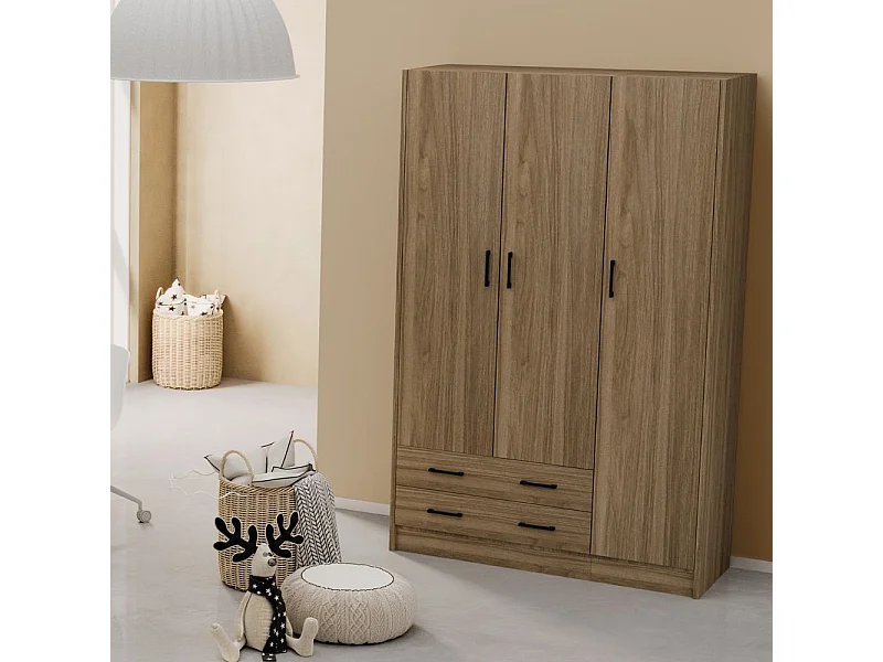 Armadio tre ante e due cassetti 135x52x210h colore noce naturale ARM3135