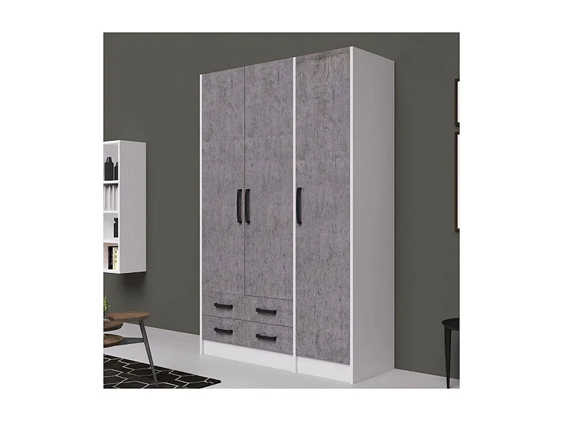 Armadio tre ante e due cassetti 135x52x210h colore cemento ARM3135