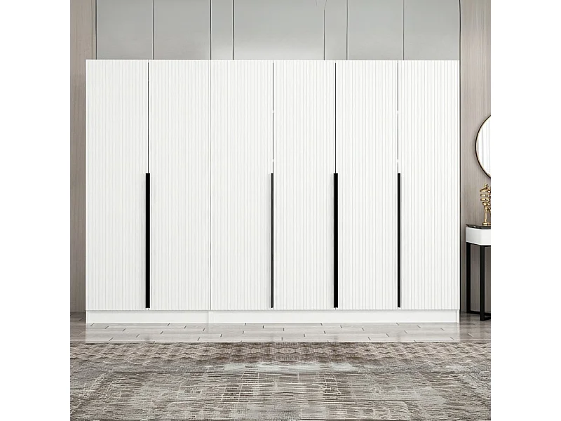 Armadio Kale 6 ante battenti effetto cannettato bianco 270x52x210H – Eleganza e capienza