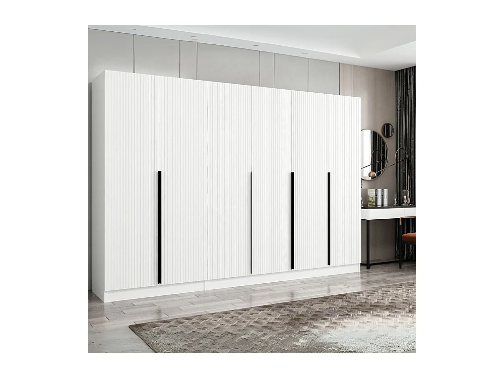 Armadio Kale 6 ante battenti effetto cannettato bianco 270x52x210H – Eleganza e capienza