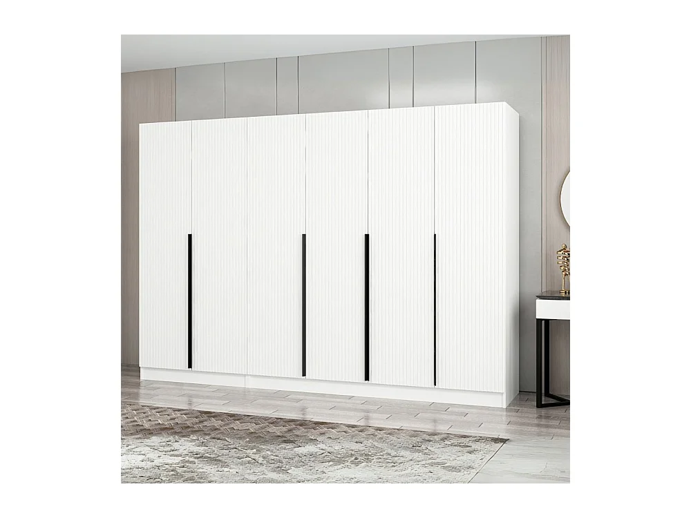 Armadio Kale 6 ante battenti effetto cannettato bianco 270x52x210H – Eleganza e capienza