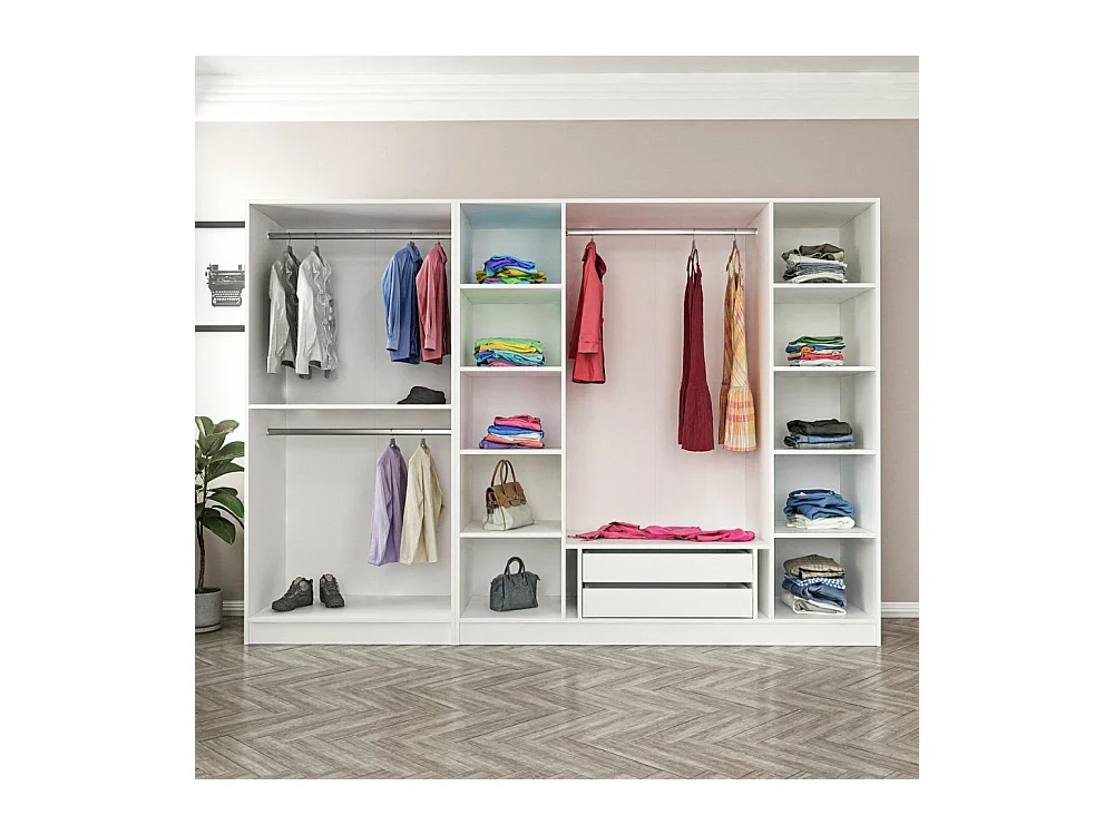 Armadio Kale 6 ante battenti effetto cannettato bianco 270x52x210H – Eleganza e capienza