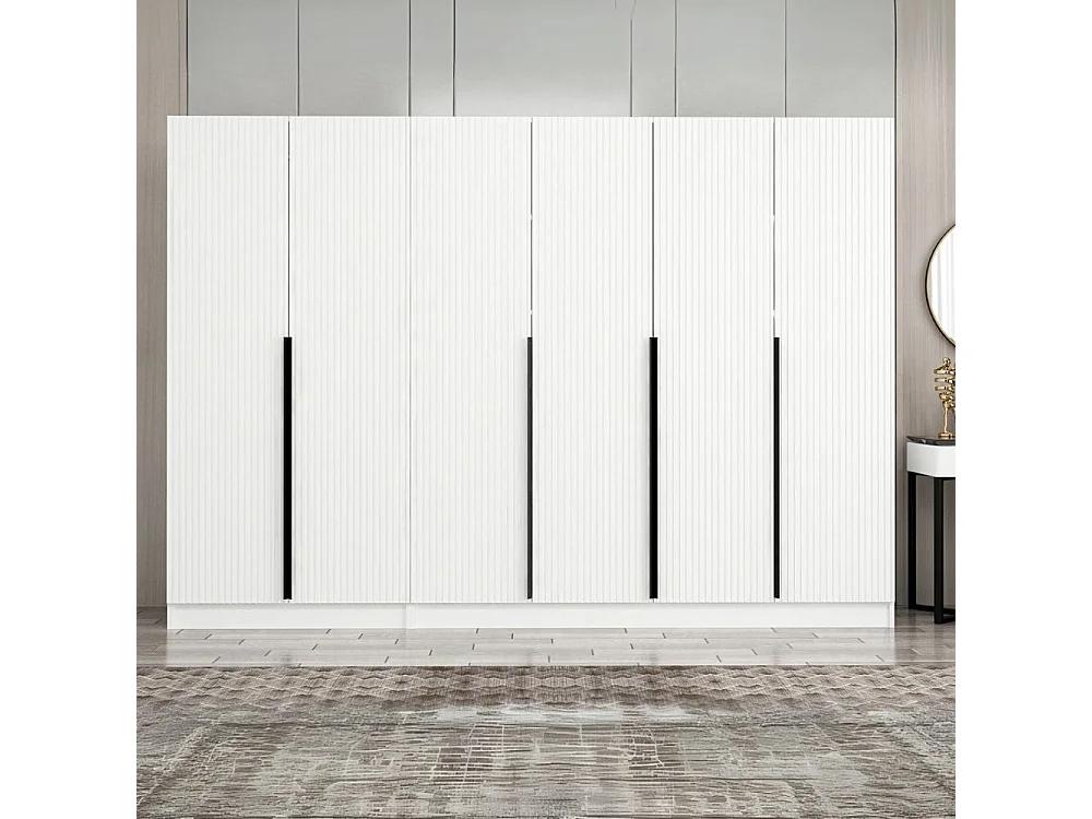 Armadio Kale 6 ante battenti effetto cannettato bianco 270x52x210H – Eleganza e capienza