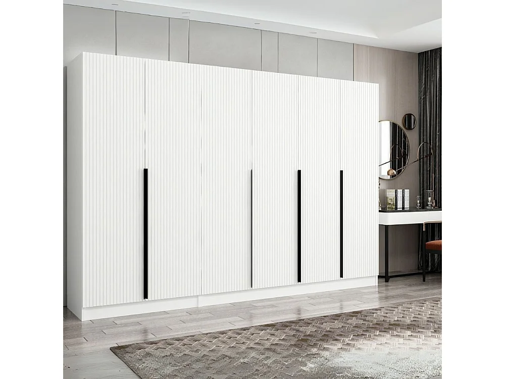 Armadio Kale 6 ante battenti effetto cannettato bianco 270x52x210H – Eleganza e capienza