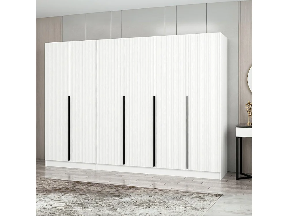 Armadio Kale 6 ante battenti effetto cannettato bianco 270x52x210H – Eleganza e capienza