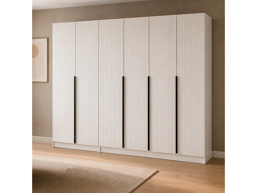 Armadio Kale 6 ante battenti effetto cannettato bianco 270x52x210H – Eleganza e capienza