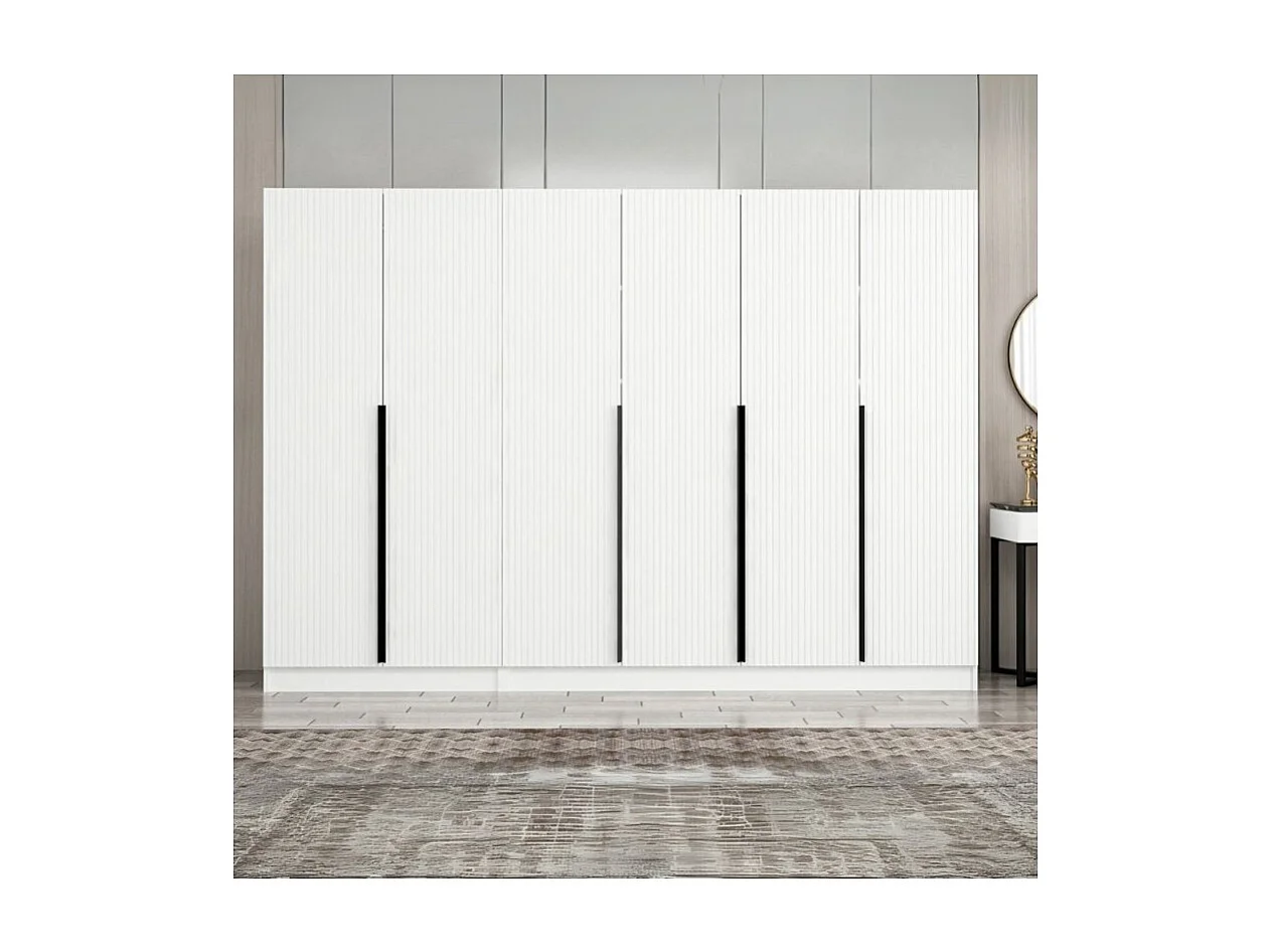 Armadio Kale 6 ante battenti effetto cannettato bianco 270x52x210H – Eleganza e capienza