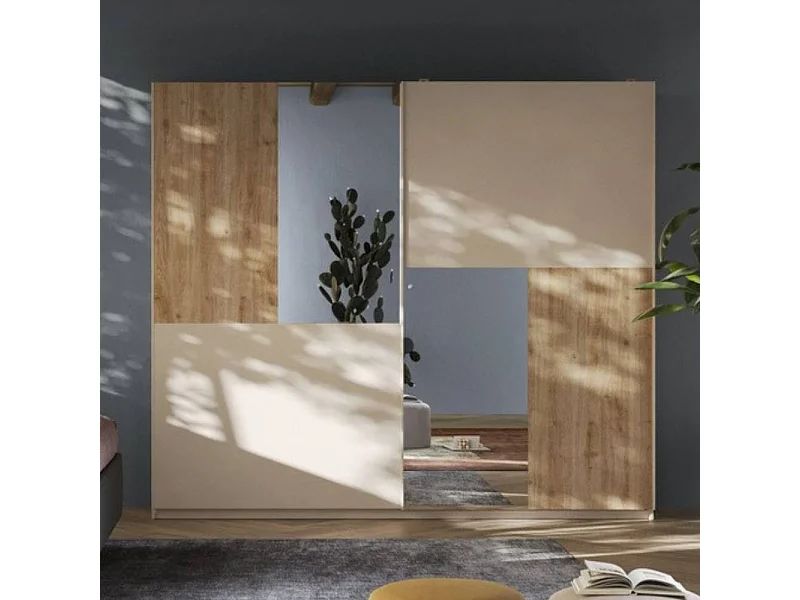 Armadio 2 ante scorrevoli rovere kadiz e cachemire con specchi Myla 275x59x240h