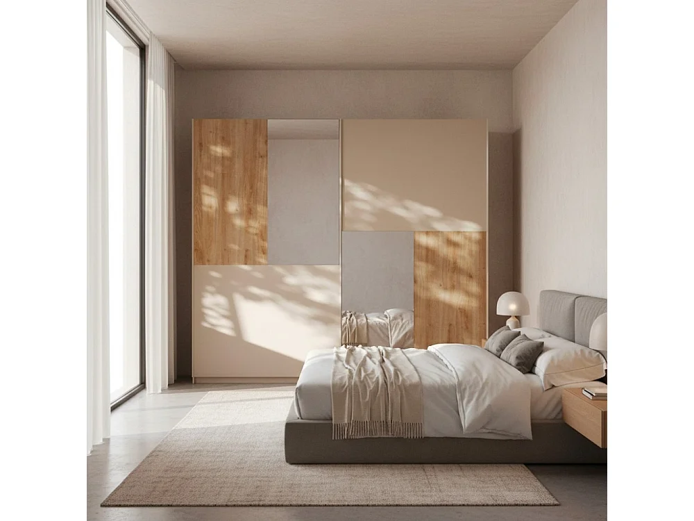 Armadio 2 ante scorrevoli rovere kadiz e cachemire con specchi Myla 275x59x240h