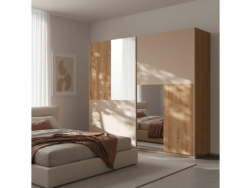 Armadio 2 ante scorrevoli rovere kadiz e cachemire con specchi Myla 275x59x240h