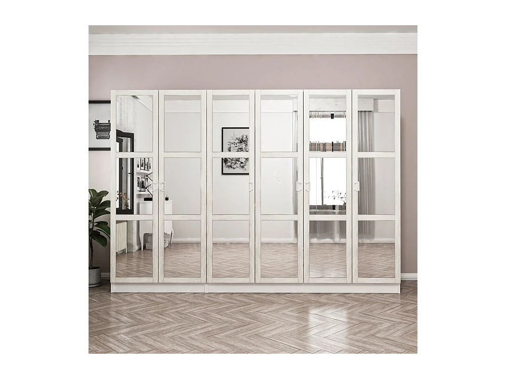 Armadio Kale 6 ante battenti bianco con specchi 270x52x190H – Eleganza e capienza