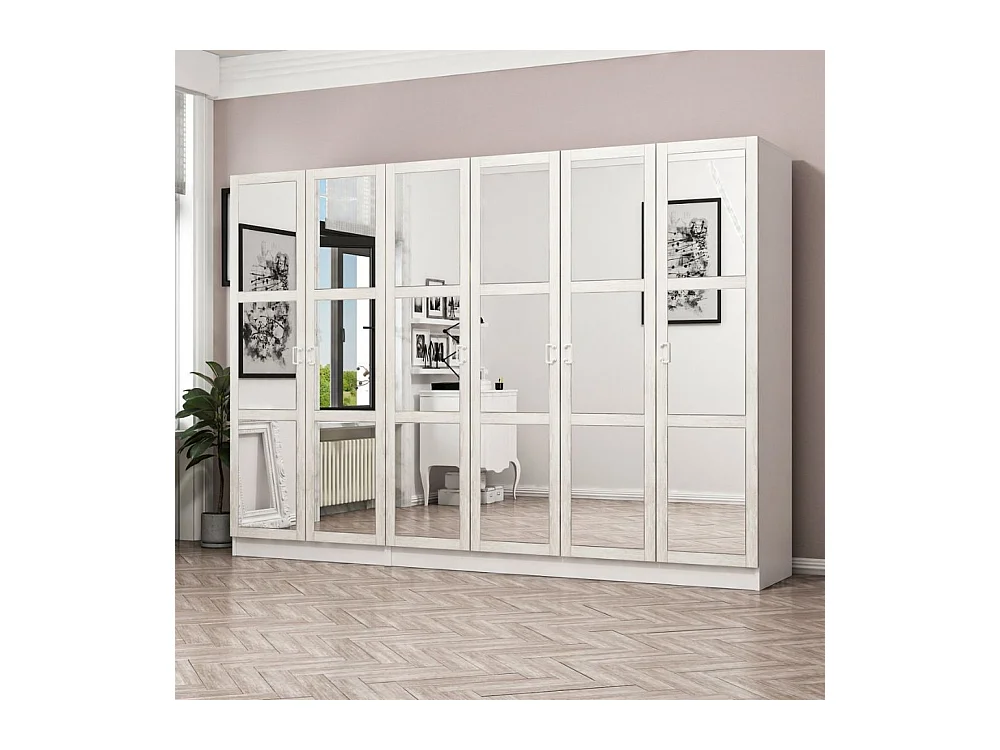 Armadio Kale 6 ante battenti bianco con specchi 270x52x190H – Eleganza e capienza