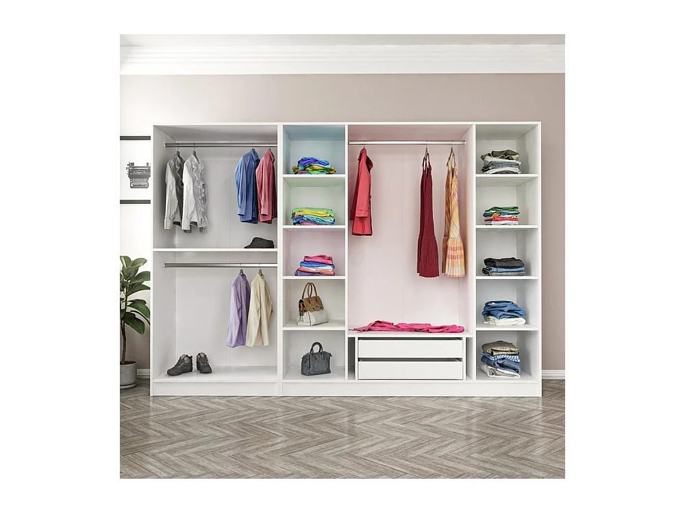 Armadio Kale 6 ante battenti bianco con specchi 270x52x190H – Eleganza e capienza