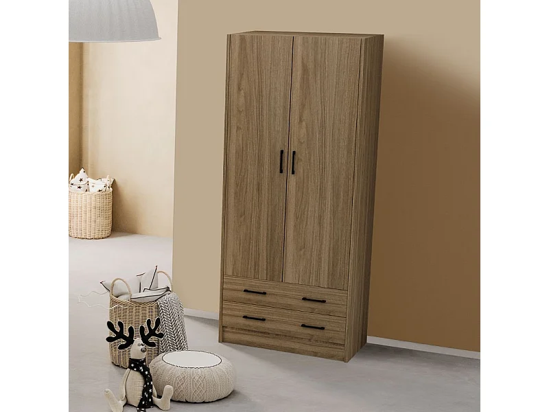 Armadio due ante e cassetti 91x52x210h colore noce naturale ARM290C