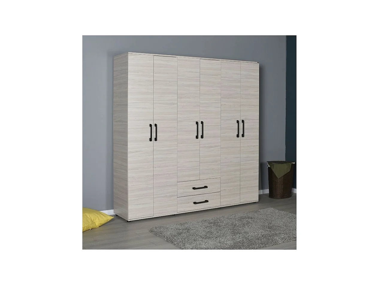 Armadio 6 ante e 2 cassetti GRD4262023 colore rovere 200x45x180H