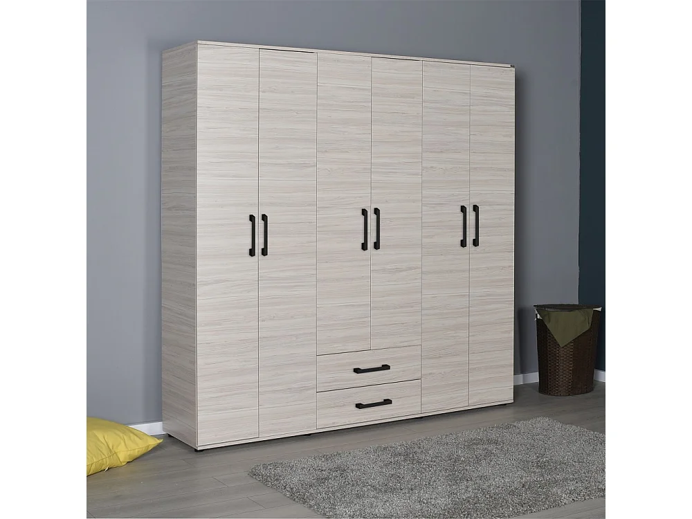 Armadio 6 ante e 2 cassetti GRD4262023 colore rovere 200x45x180H