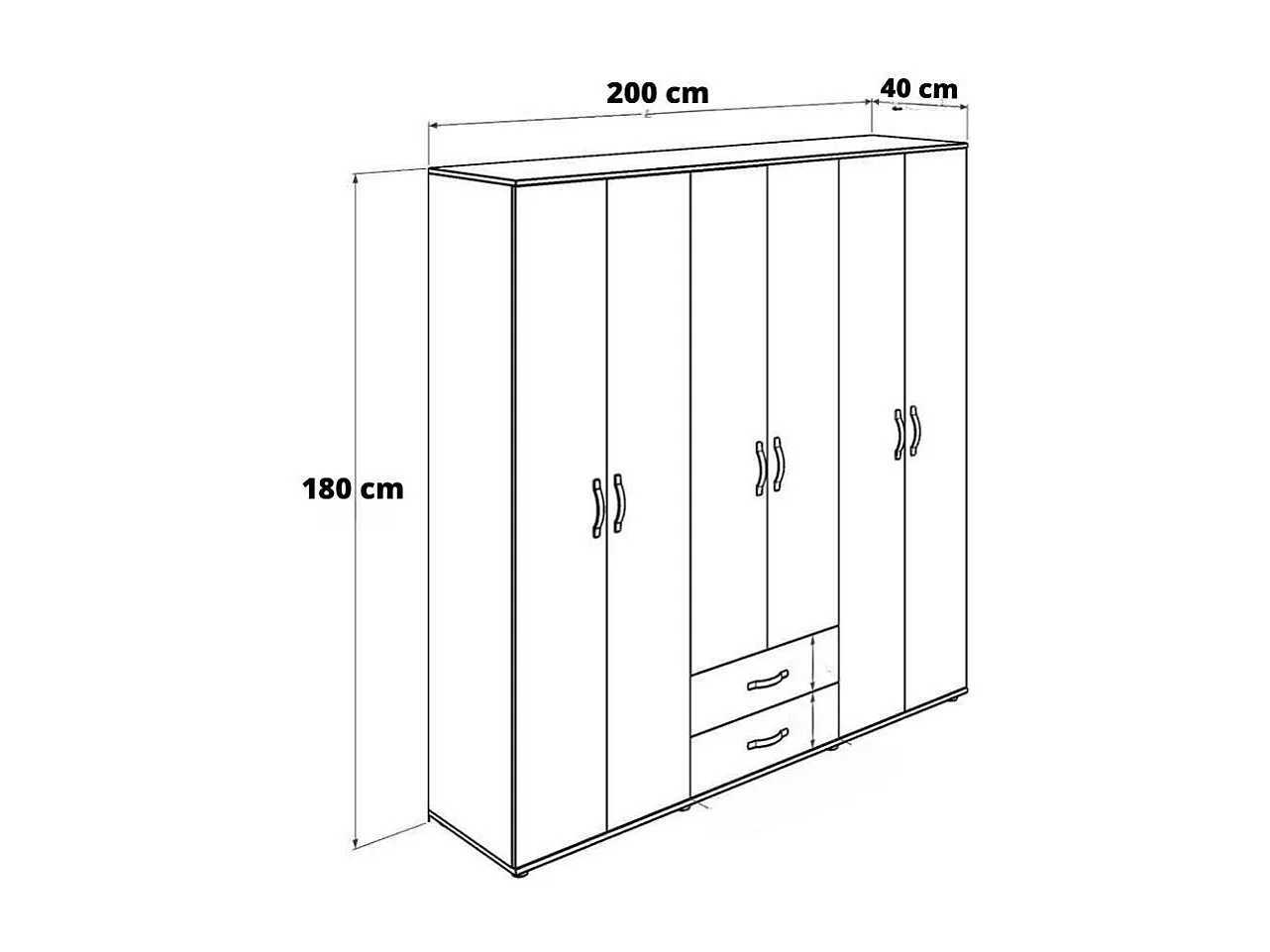 Armadio 6 ante e 2 cassetti GRD4262023 colore rovere 200x45x180H