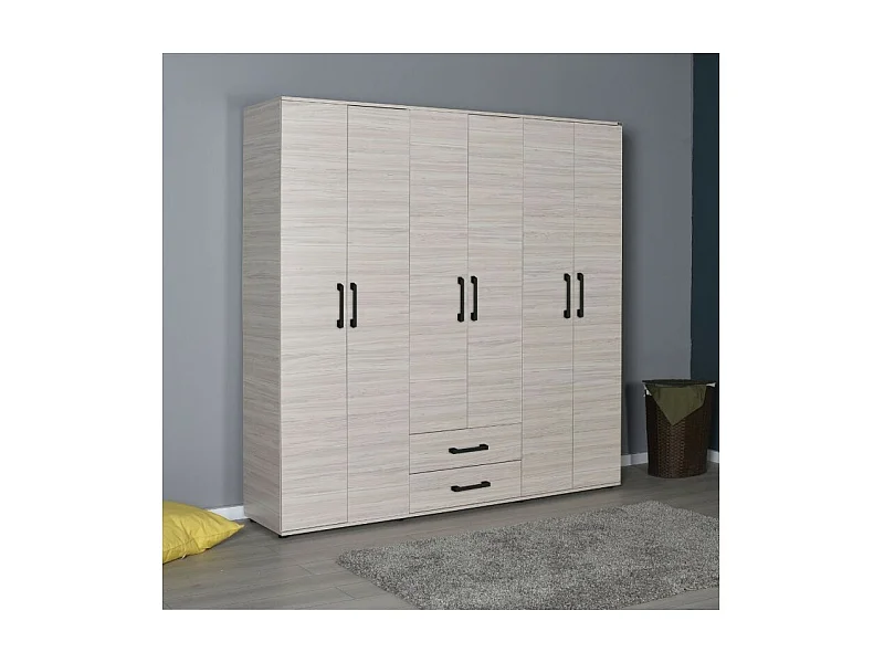 Armadio 6 ante e 2 cassetti GRD4262023 colore rovere 200x45x180H