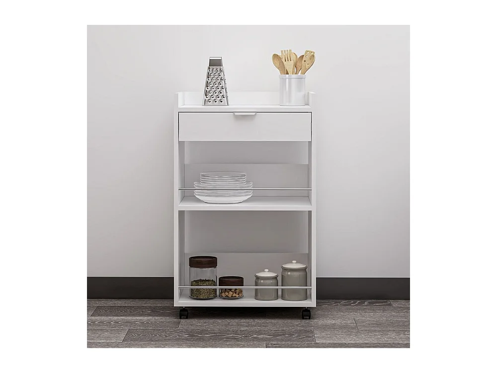 Carrello da cucina con cassetto e vani a giorno Liana bianco 60x45x95H