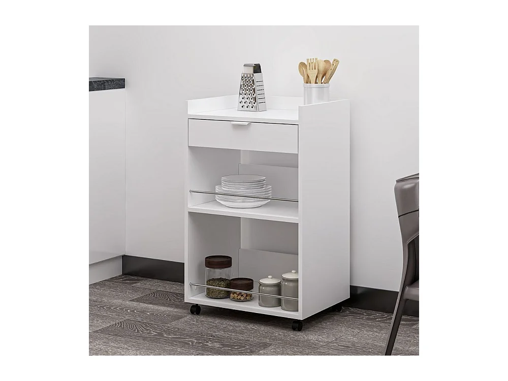 Carrello da cucina con cassetto e vani a giorno Liana bianco 60x45x95H