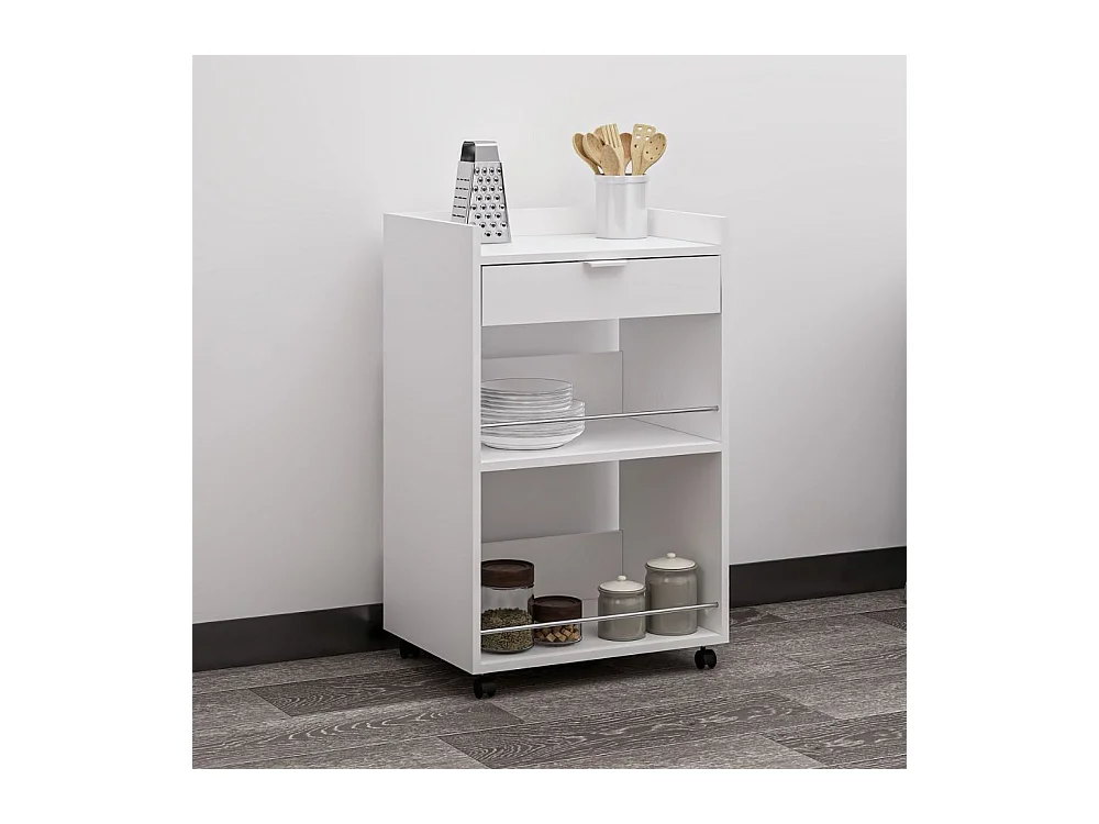 Carrello da cucina con cassetto e vani a giorno Liana bianco 60x45x95H