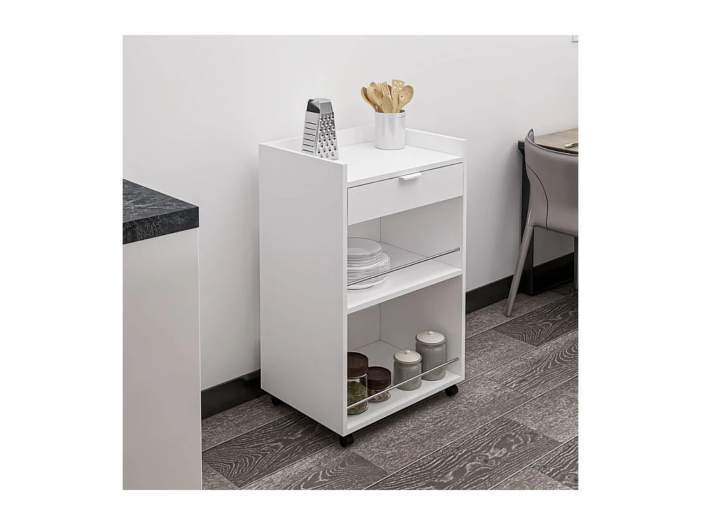 Carrello da cucina con cassetto e vani a giorno Liana bianco 60x45x95H