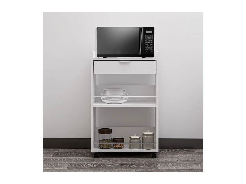 Carrello da cucina con cassetto e vani a giorno Liana bianco 60x45x95H