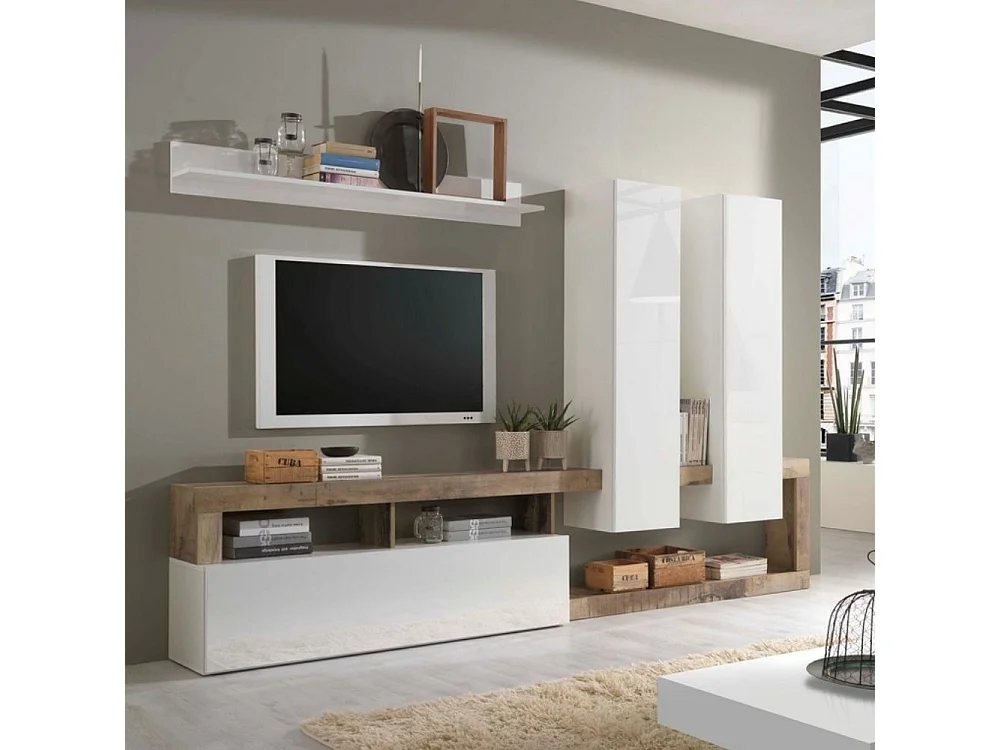 Parete attrezzata Mogol colore bianco lucido pero