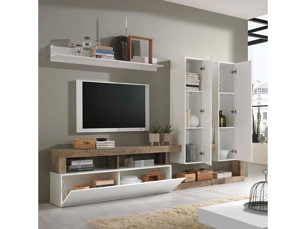 Parete attrezzata Mogol colore bianco lucido pero