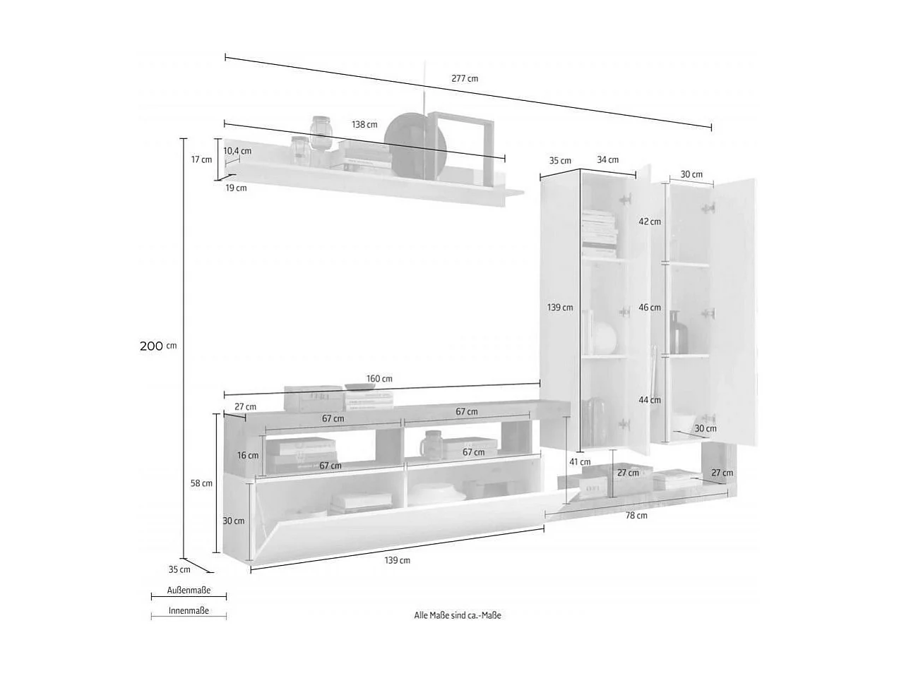 Parete attrezzata Mogol colore bianco lucido pero
