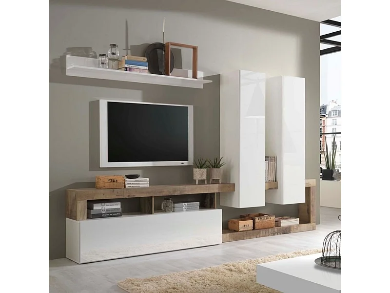 Parete attrezzata Mogol colore bianco lucido pero