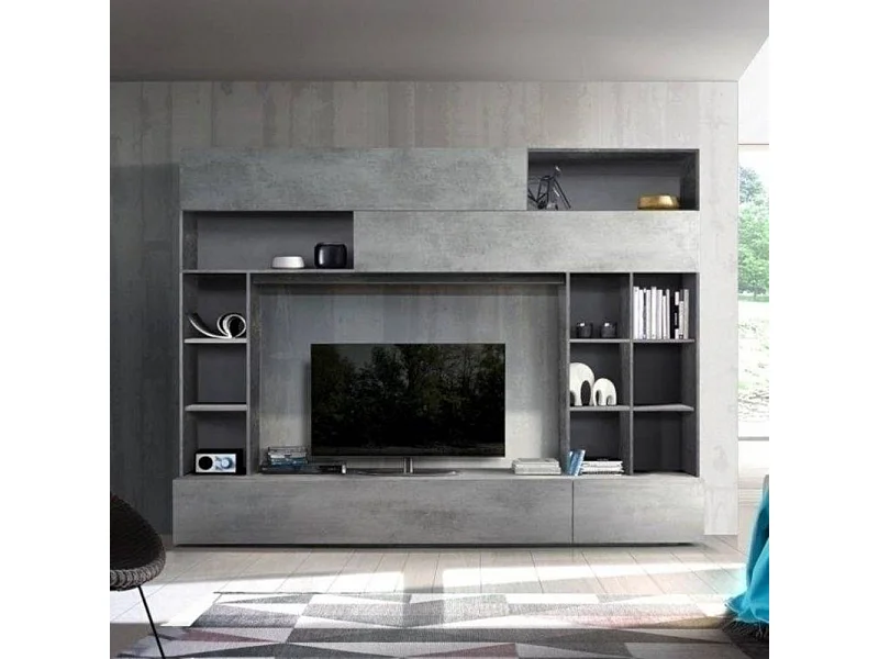 Parete attrezzata Boran colore grigio ossido e beton