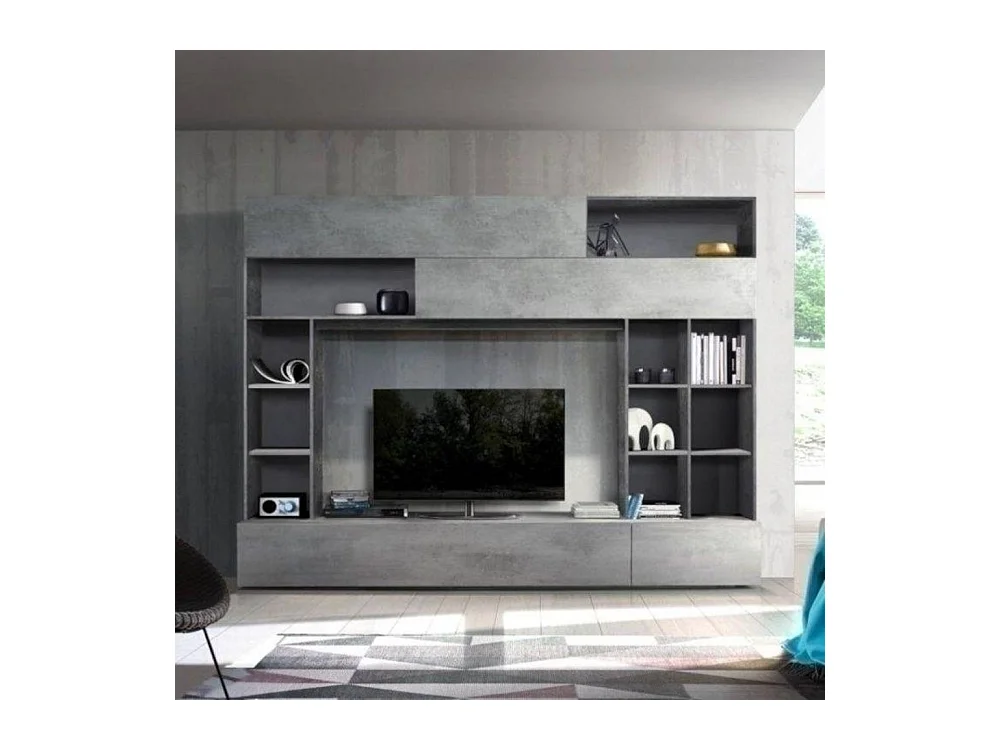 Parete attrezzata Boran colore grigio ossido e beton