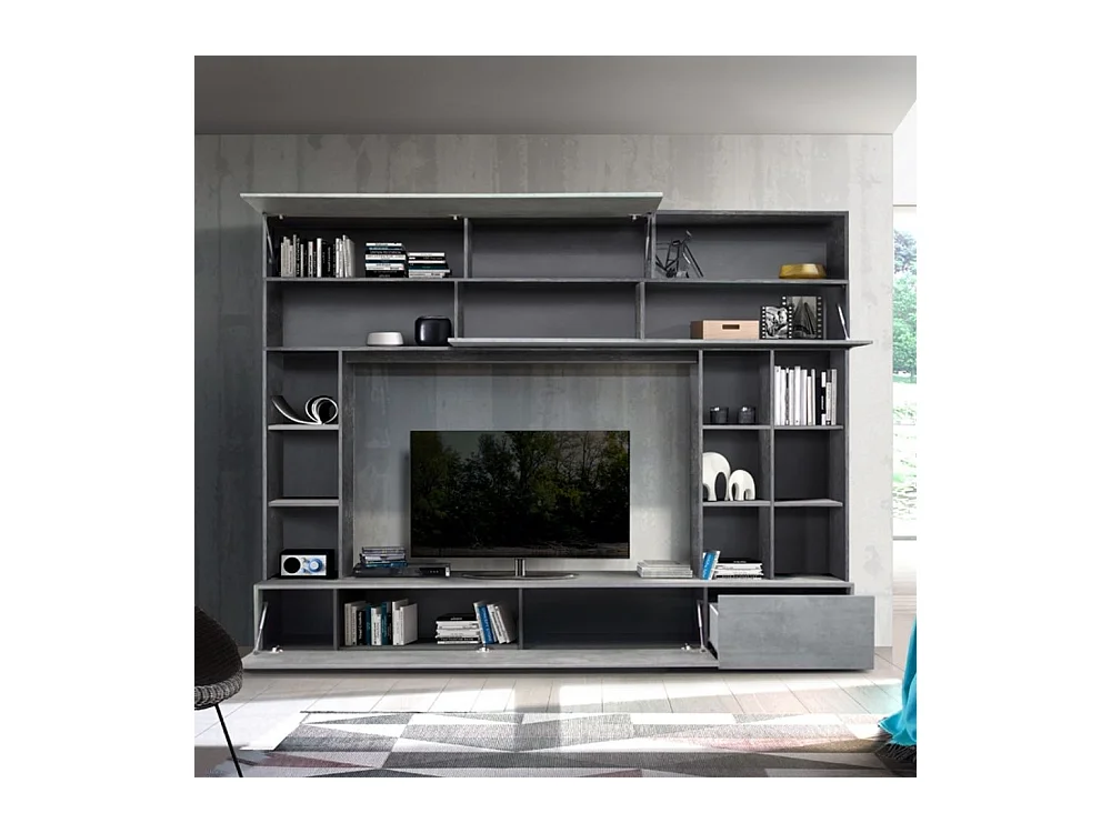 Parete attrezzata Boran colore grigio ossido e beton