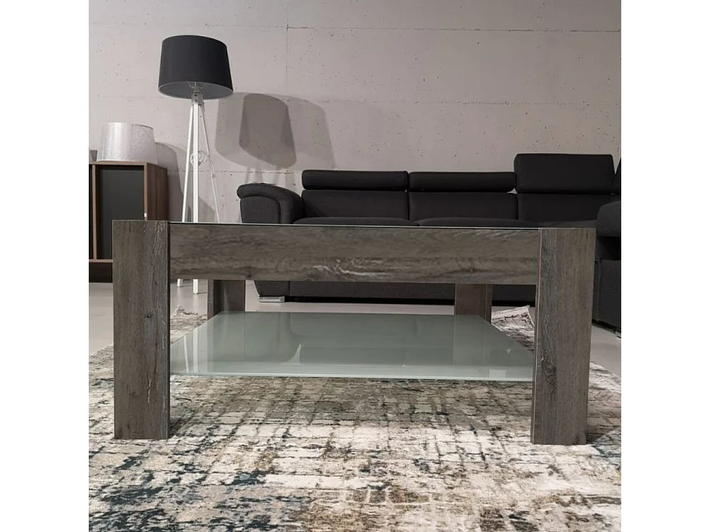 Tavolino da salotto dark coffee con doppio ripiano in vetro Homy