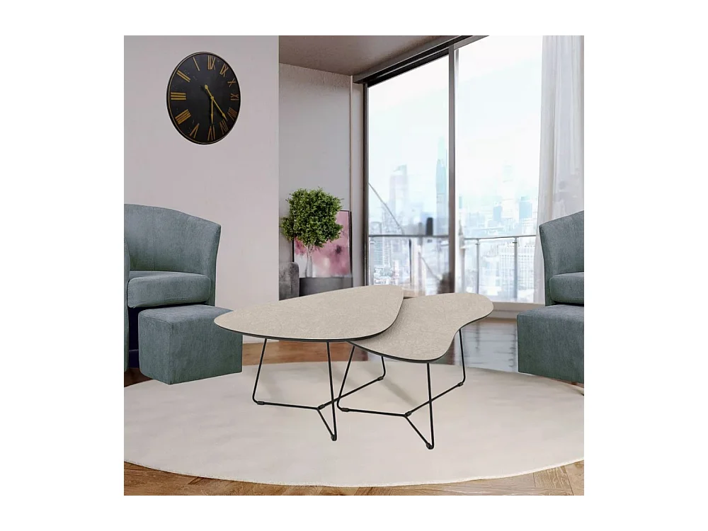 Coppia tavolini da salotto con piano colore cashmere e base metallo nera Tussey