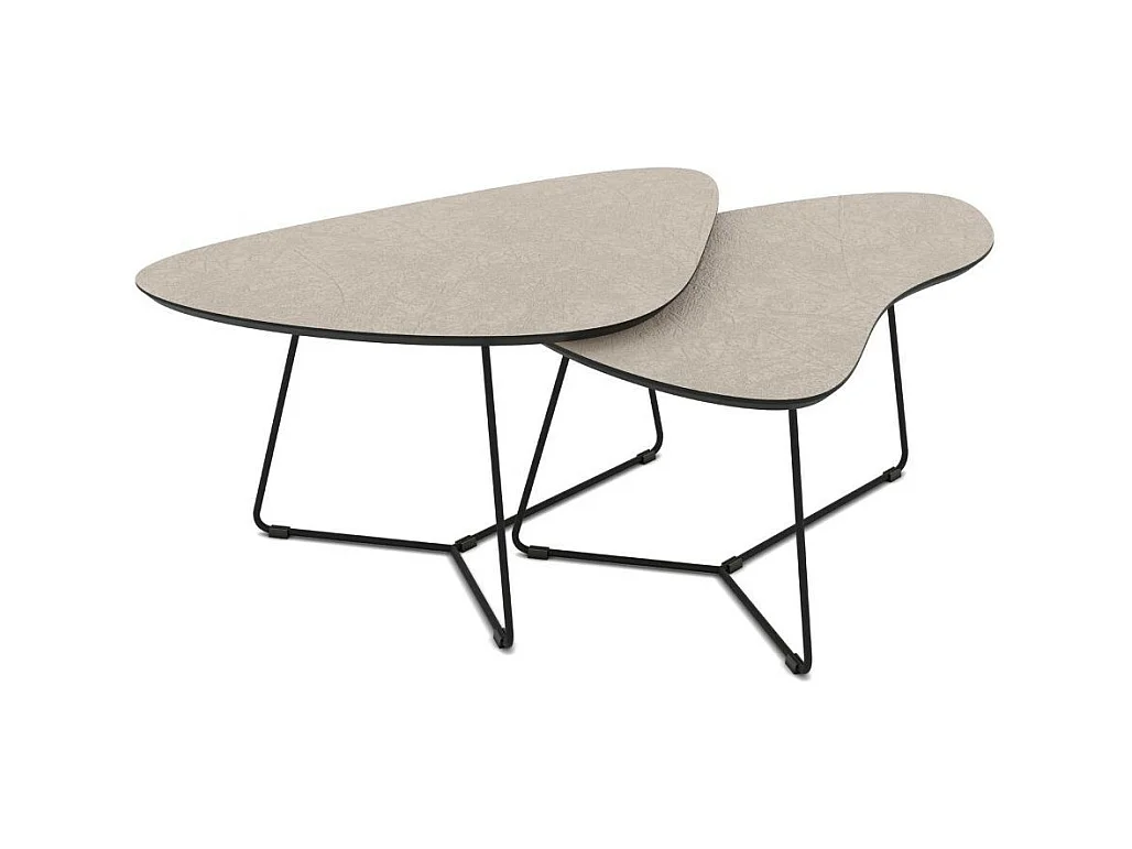 Coppia tavolini da salotto con piano colore cashmere e base metallo nera Tussey