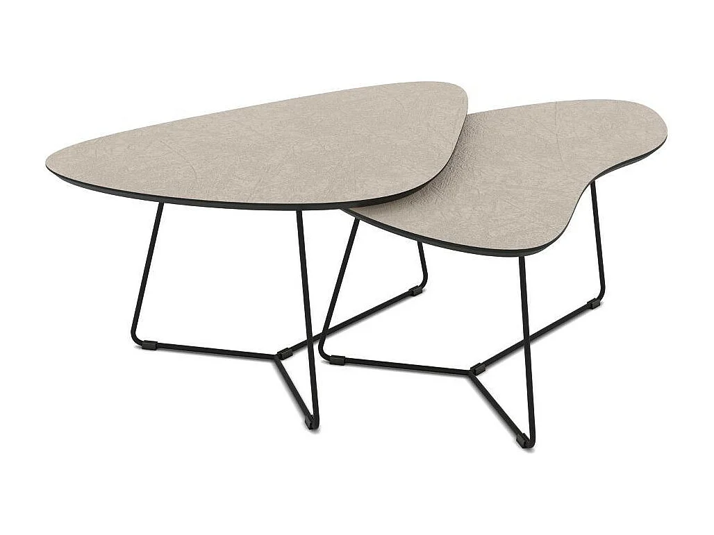 Coppia tavolini da salotto con piano colore cashmere e base metallo nera Tussey