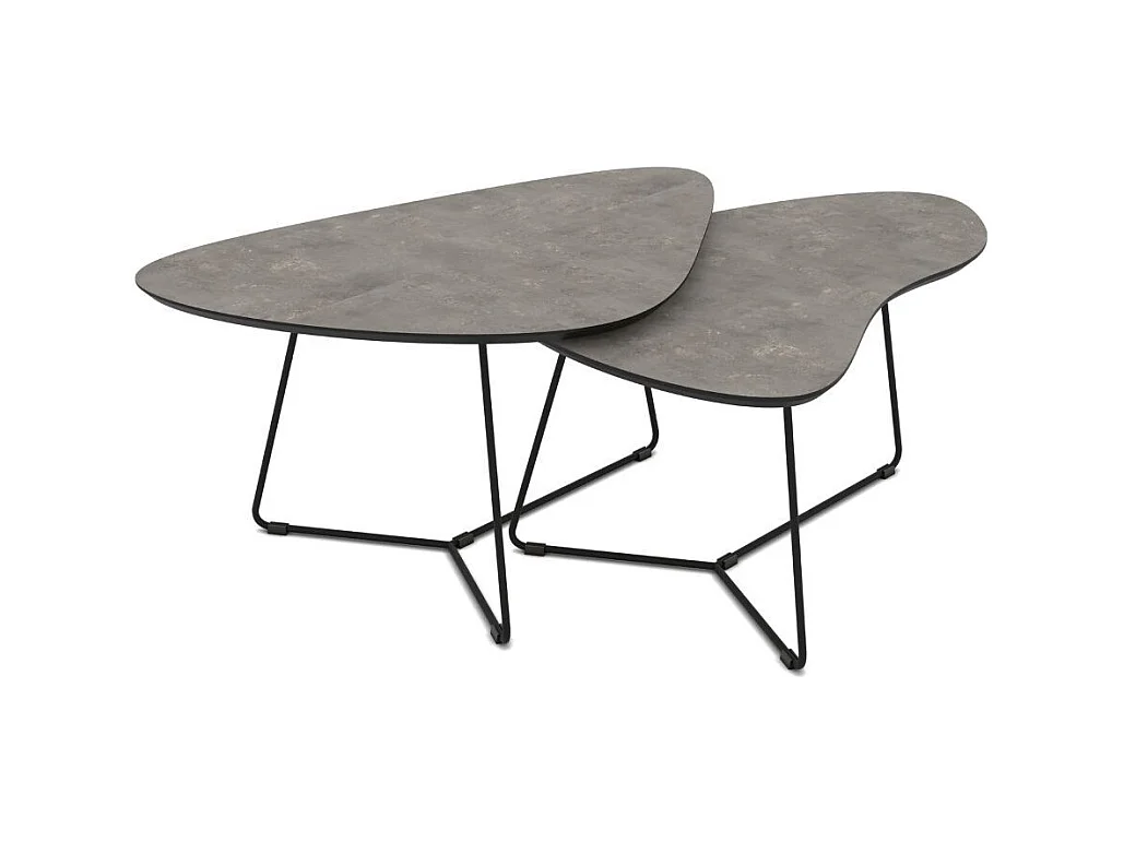 Coppia tavolini da salotto con piano colore cemento e base metallo nera Tussey