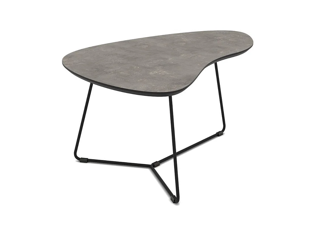 Coppia tavolini da salotto con piano colore cemento e base metallo nera Tussey