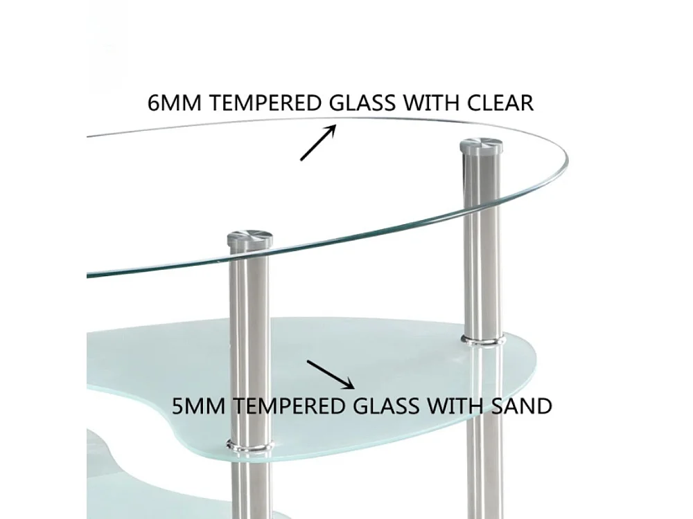 Tavolino ovale da salotto con 3 piani in vetro 90x55x45 Mimas