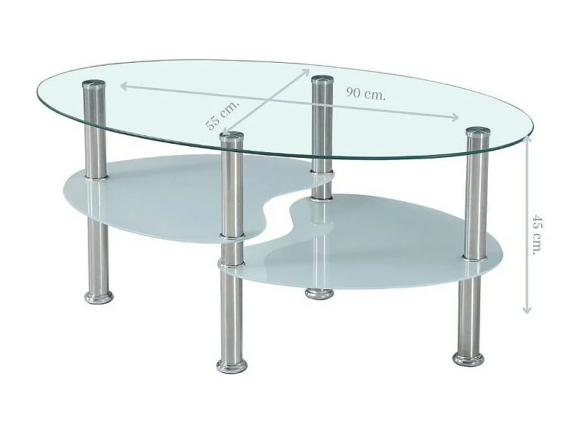 Tavolino ovale da salotto con 3 piani in vetro 90x55x45 Mimas