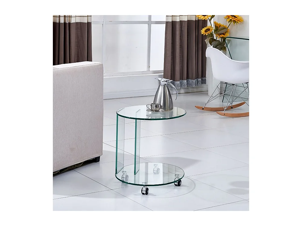 Tavolino ovale da salotto in vetro temperato con ruote Salice 54x45x53H