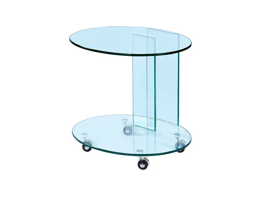 Tavolino ovale da salotto in vetro temperato con ruote Salice 54x45x53H