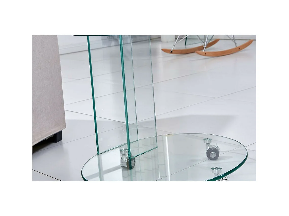 Tavolino ovale da salotto in vetro temperato con ruote Salice 54x45x53H