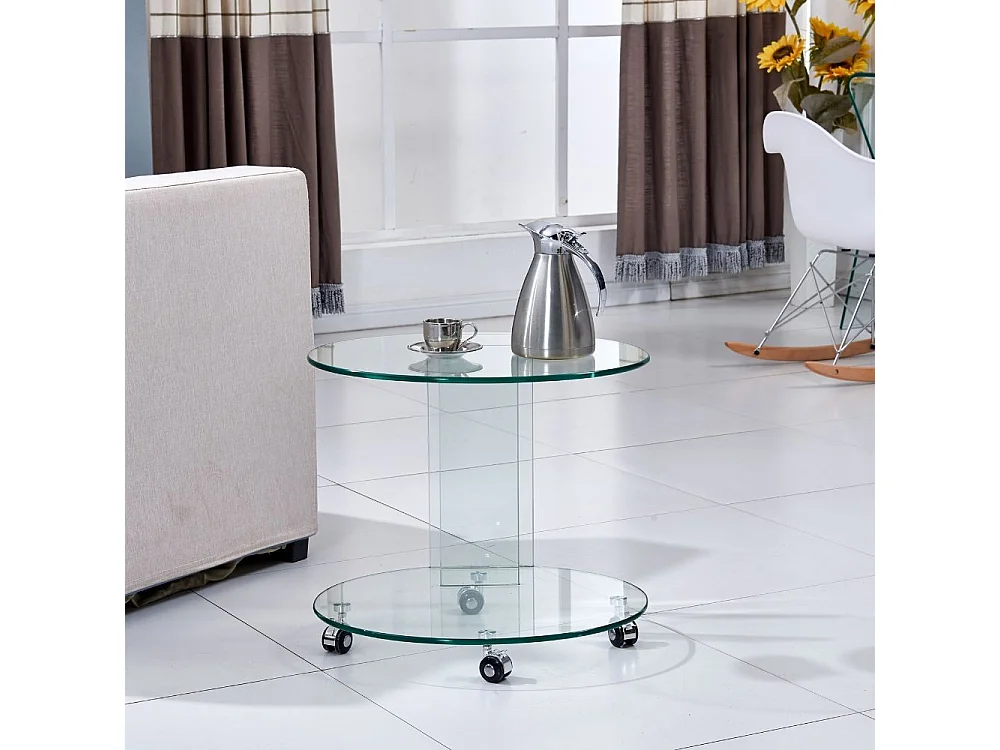 Tavolino ovale da salotto in vetro temperato con ruote Salice 54x45x53H