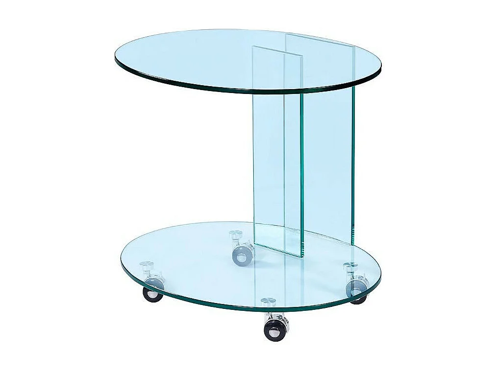 Tavolino ovale da salotto in vetro temperato con ruote Salice 54x45x53H